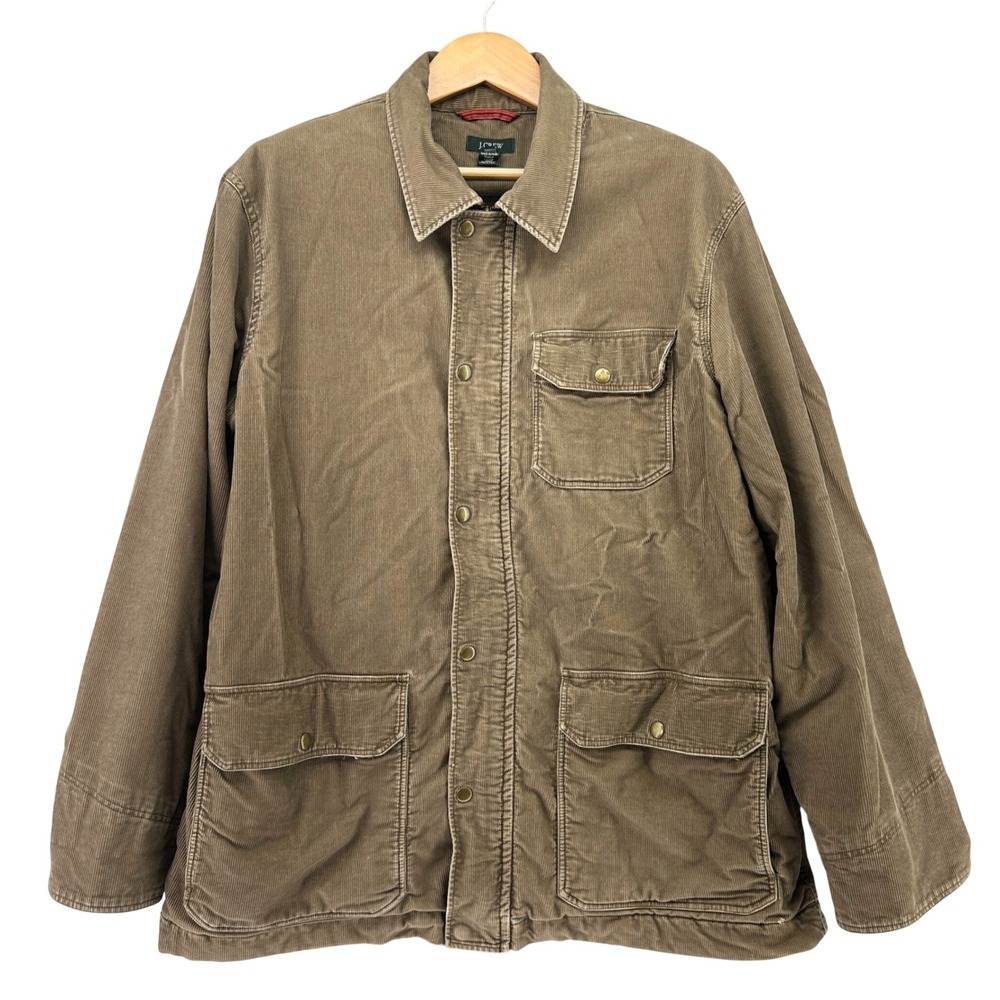 VTG J. Crew Corduroy Quilted Lined Barn Chore Jacket Brown Mens L Y2K Cabincore